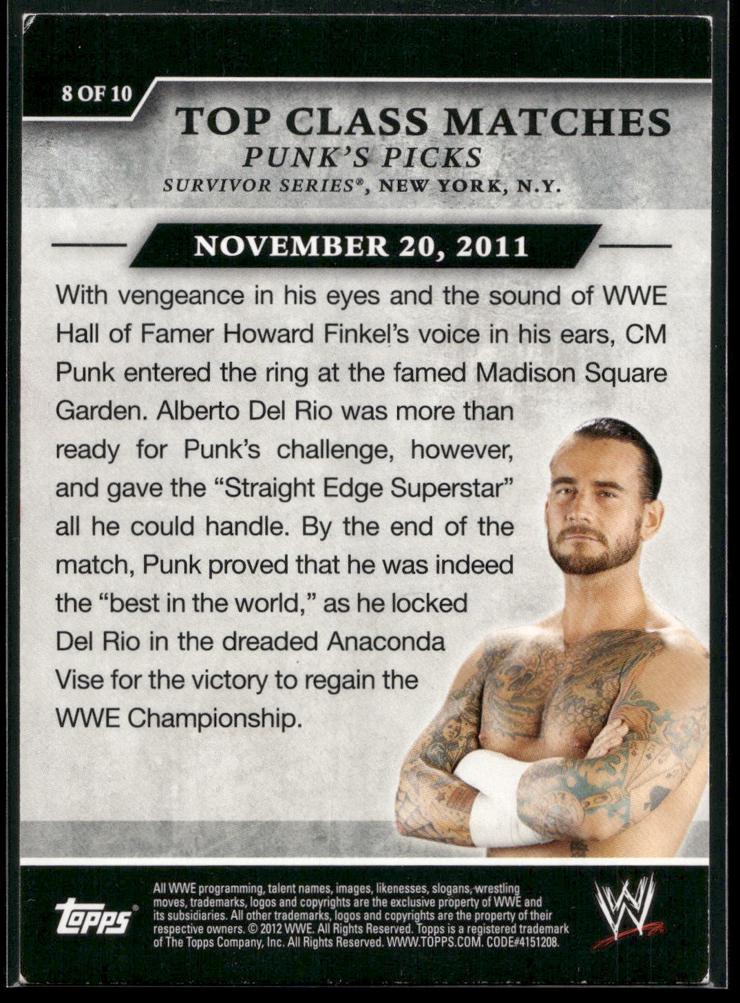 2012 Topps WWE #8 CM Punk