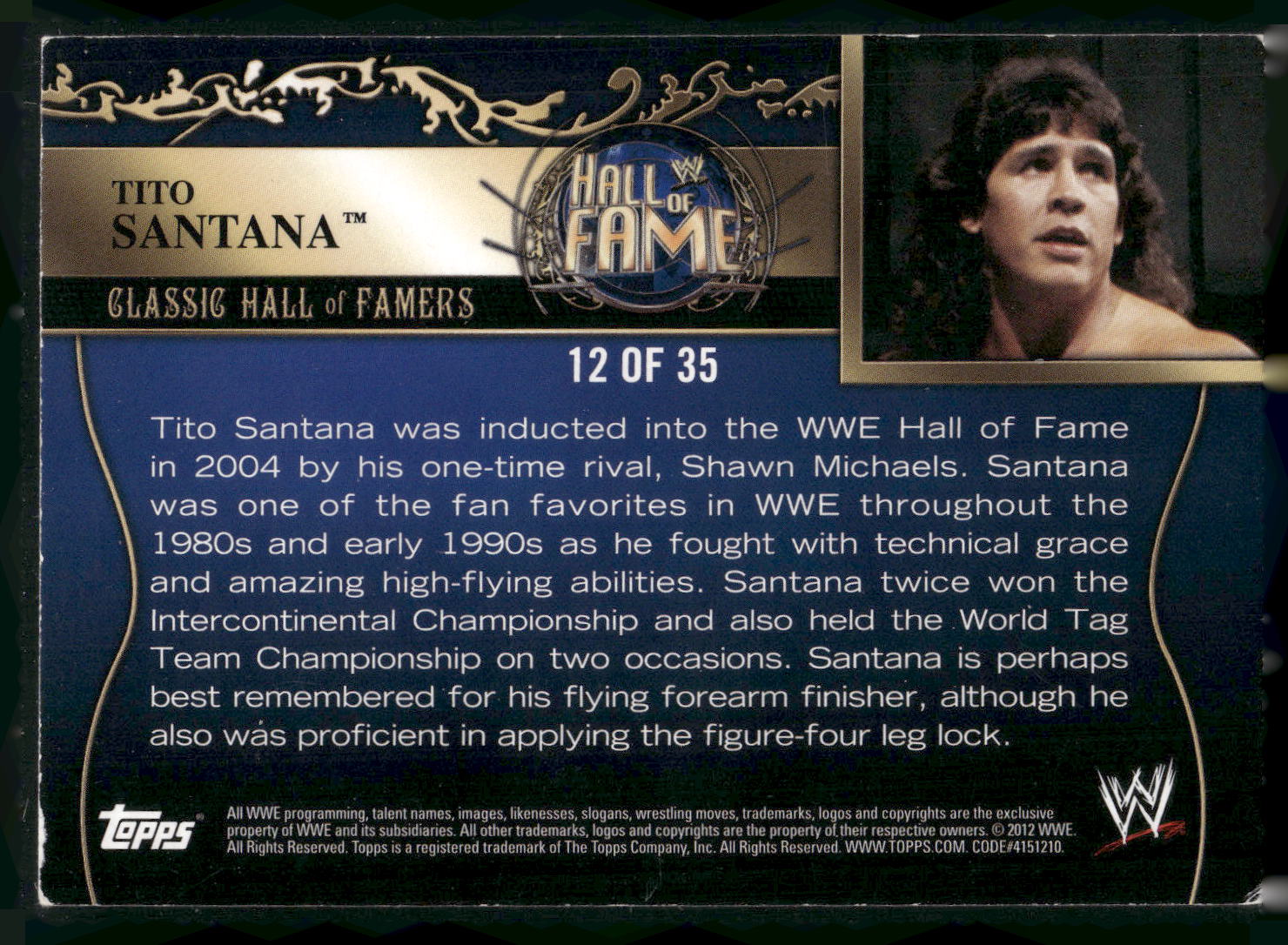 2012 Topps WWE #12 Tito Santana Classic Hall of Famers