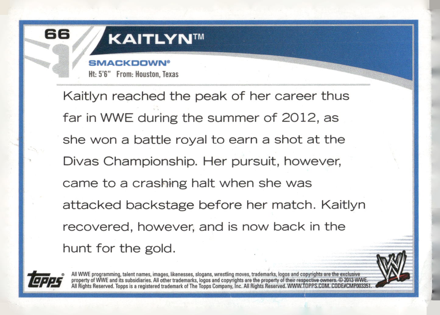 2013 Topps WWE #66 Kaitlyn