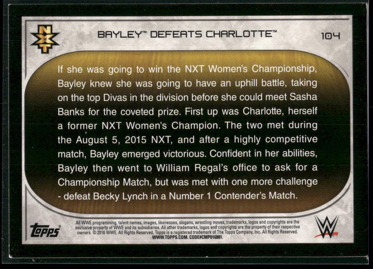 2016 Topps WWE Road to Wrestlemania #104 Bayley