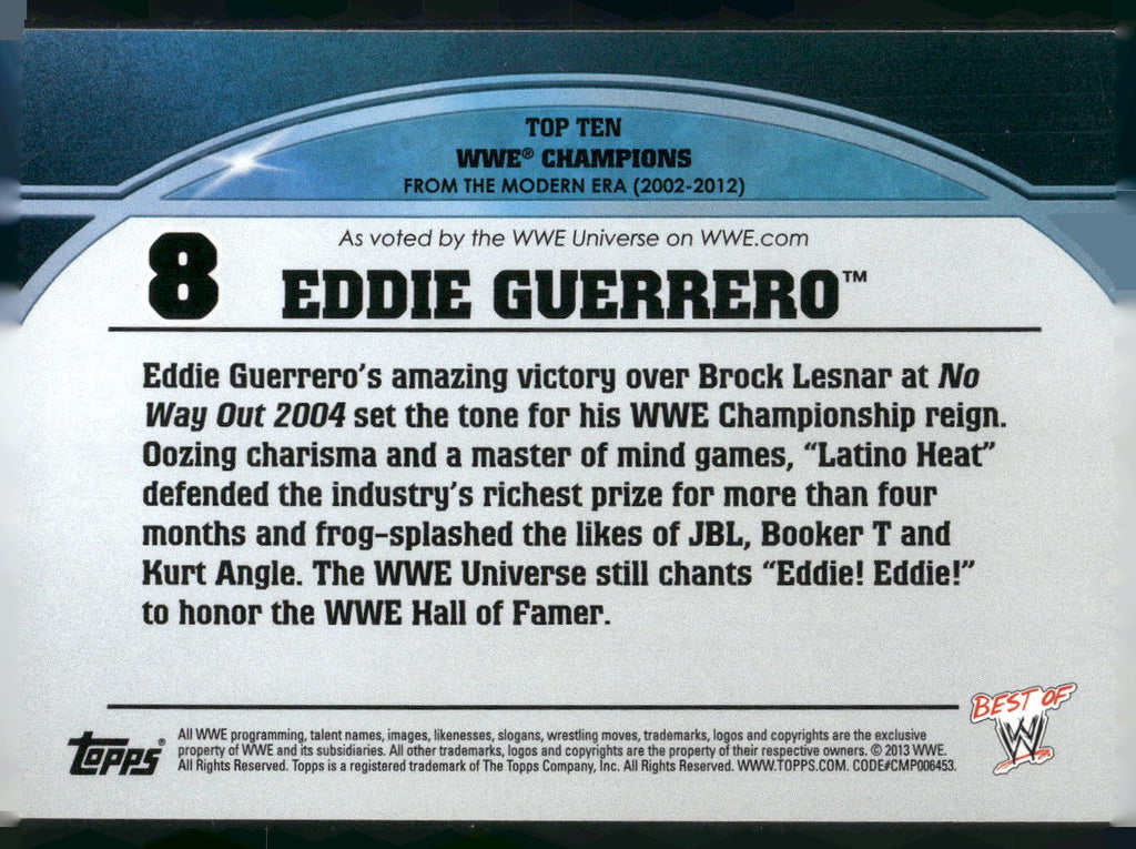 2013 Topps Best of WWE #8a Eddie Guerrero Top 10 WWE Champions