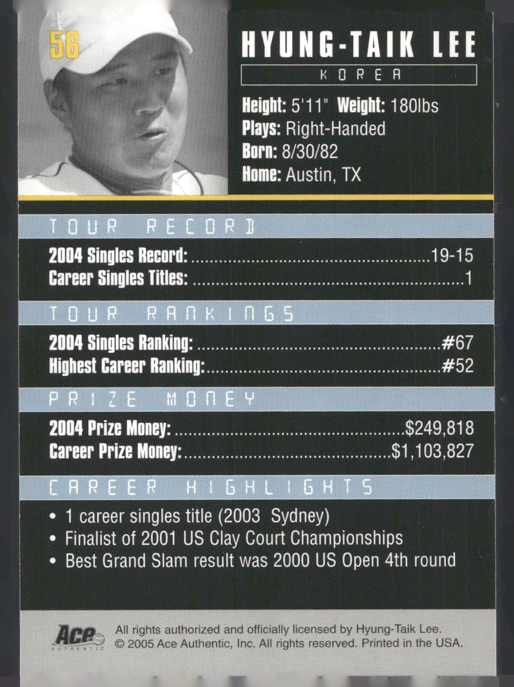 2005 Ace Authentic Debut Edition #56 Hyung-Taik Lee