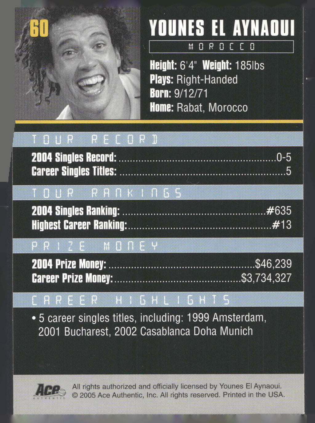 2005 Ace Authentic Debut Edition #60 Younes El Aynaoui