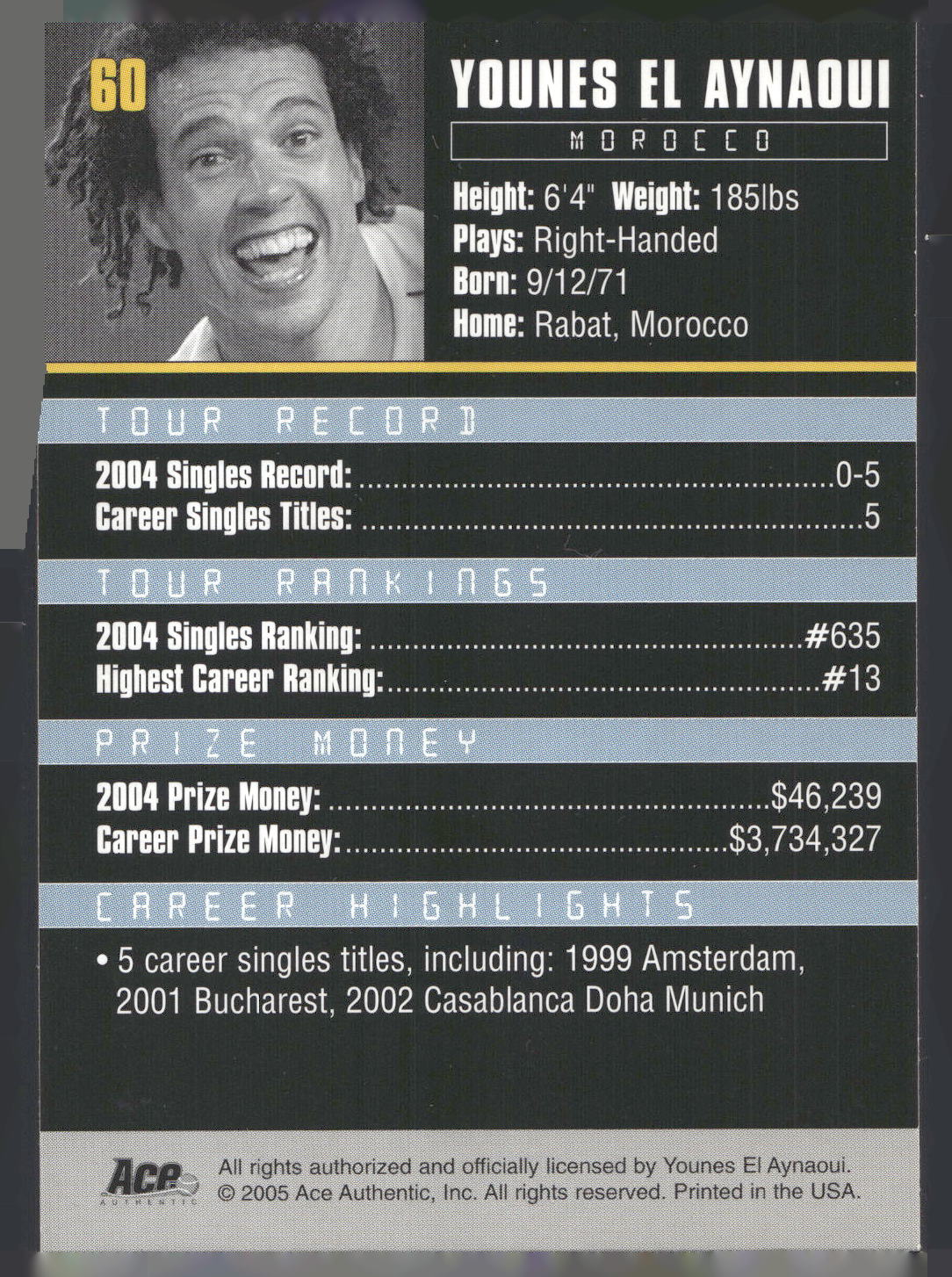 2005 Ace Authentic Debut Edition #60 Younes El Aynaoui