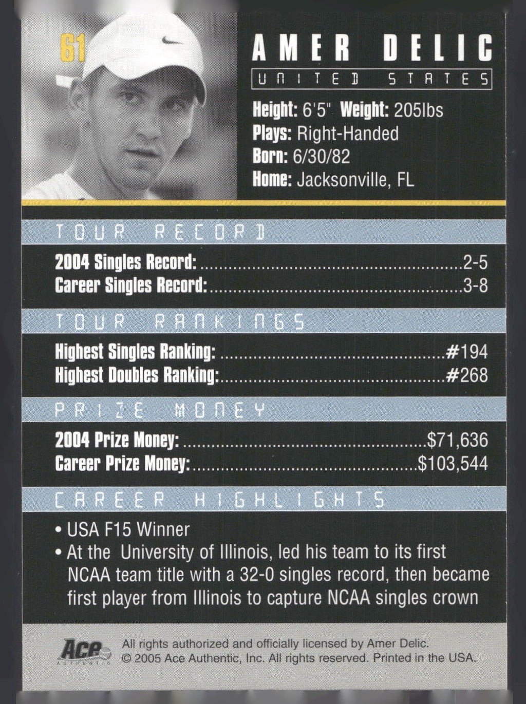 2005 Ace Authentic Debut Edition #61 Amer Delic