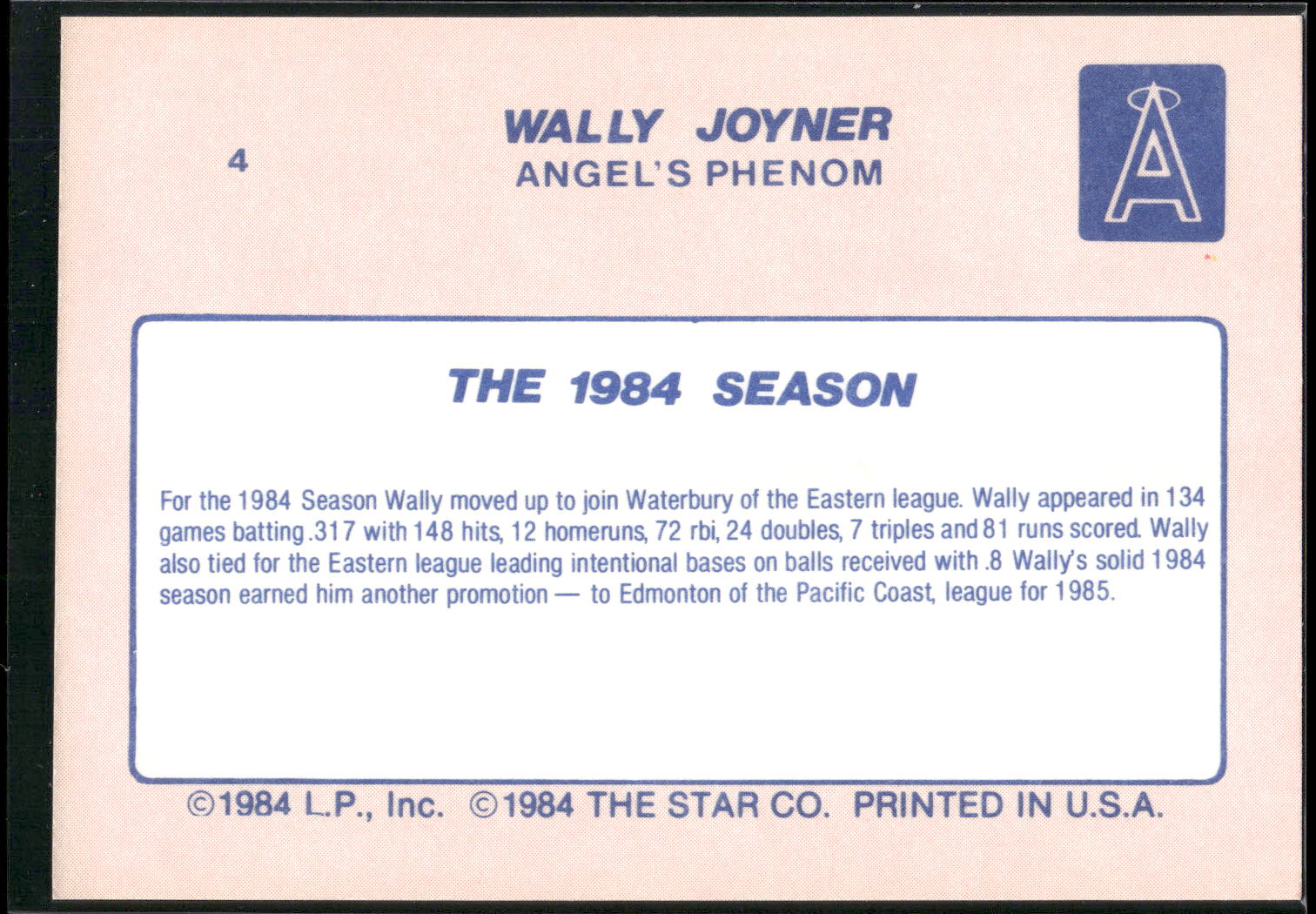 1986 Star Wally Joyner #4 Wally Joyner