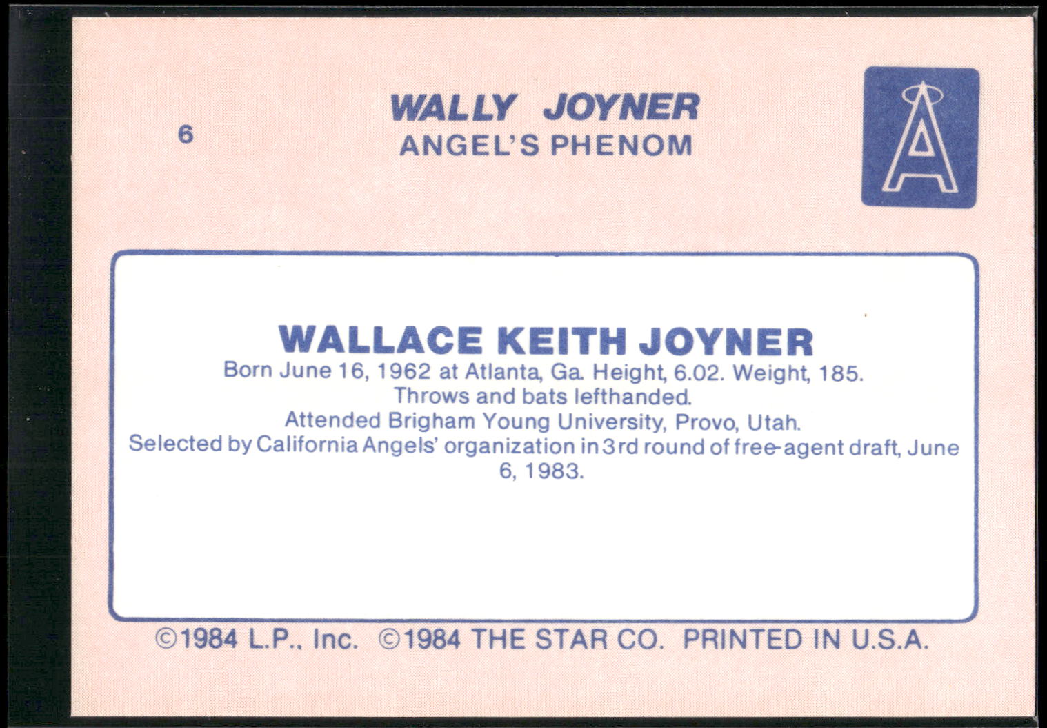 1986 Star Wally Joyner #6 Wally Joyner