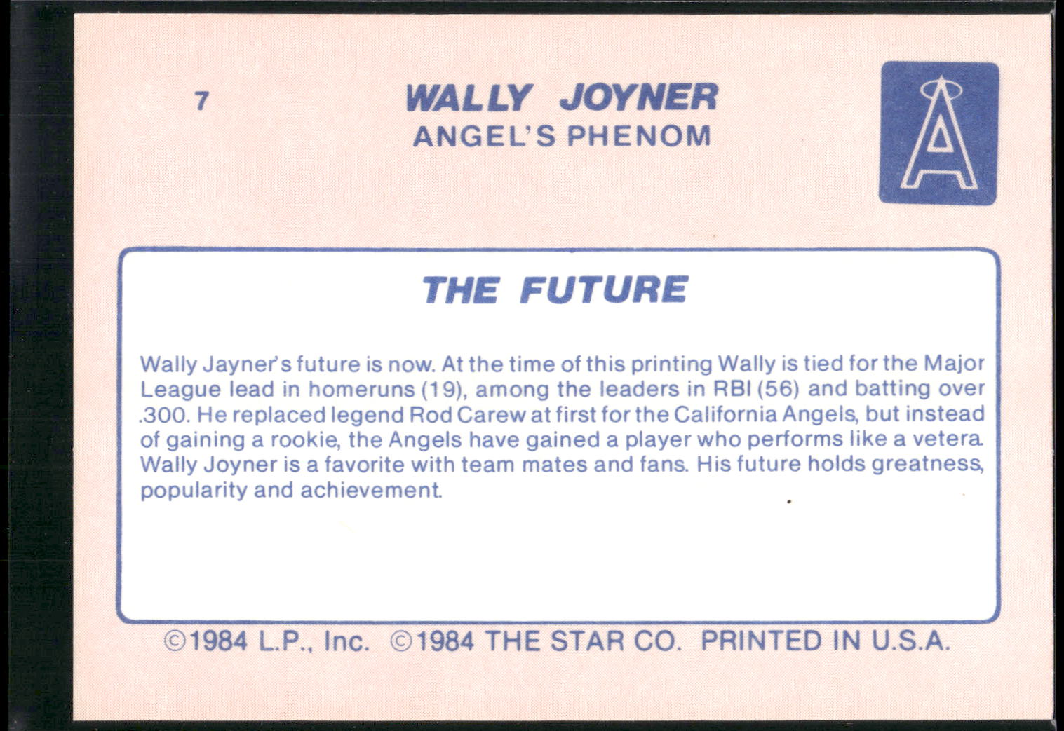 1986 Star Wally Joyner #7 Wally Joyner