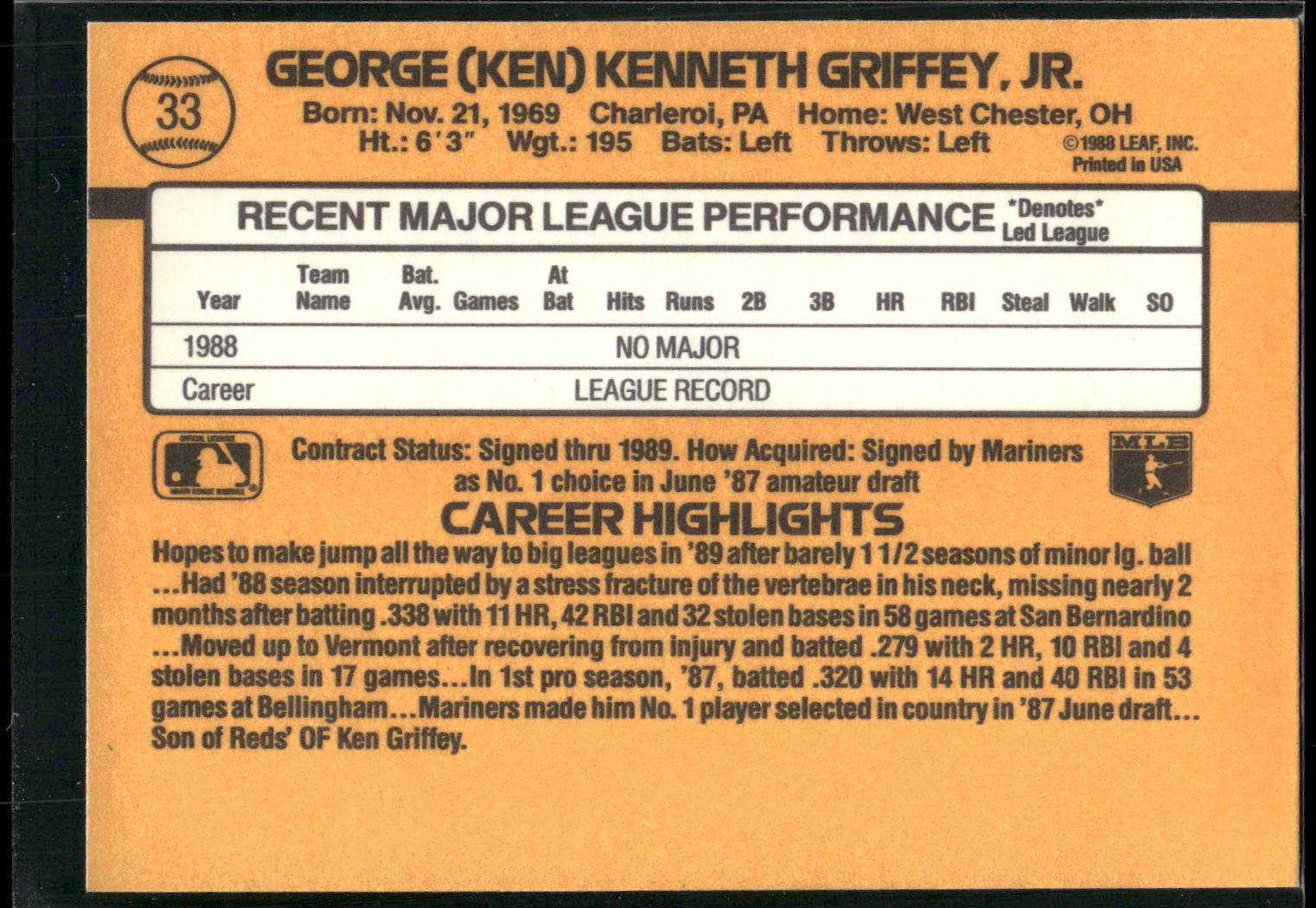 1989 Donruss #33d Ken Griffey Jr.
