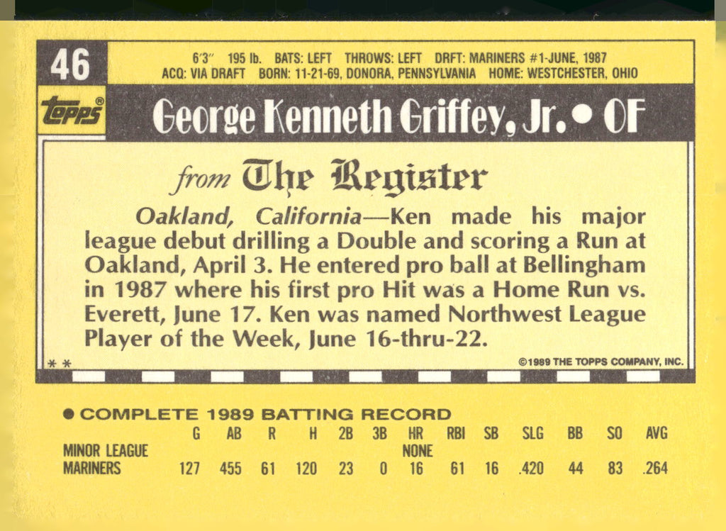 1990 Topps Major League Debut 1989 #46 Ken Griffey, Jr.