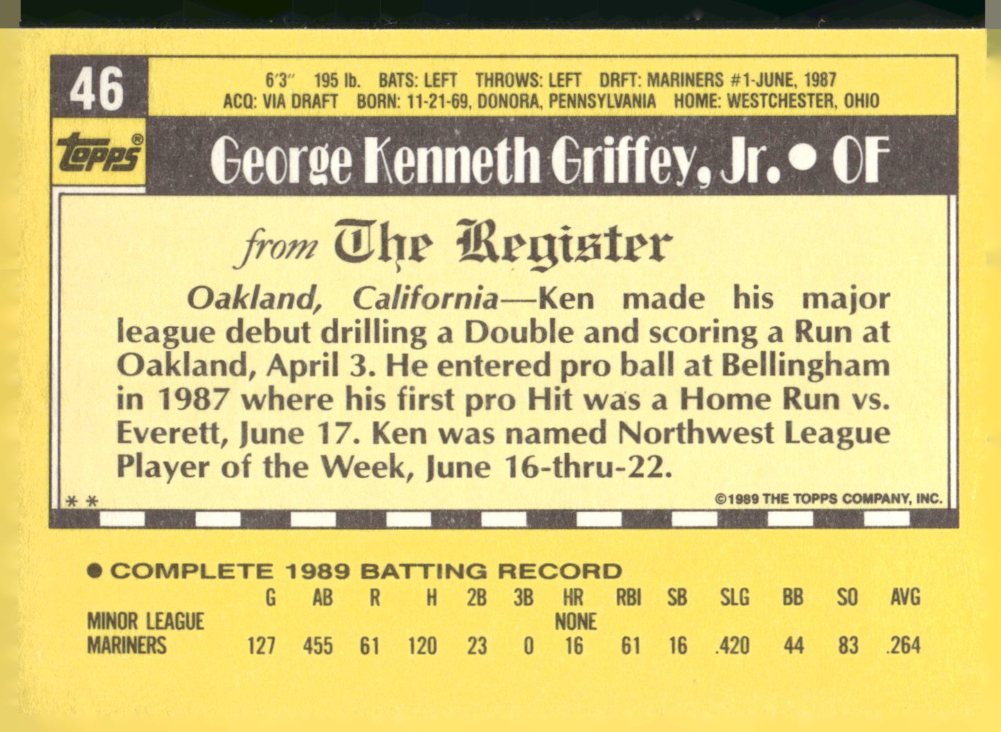 1990 Topps Major League Debut 1989 #46 Ken Griffey, Jr.
