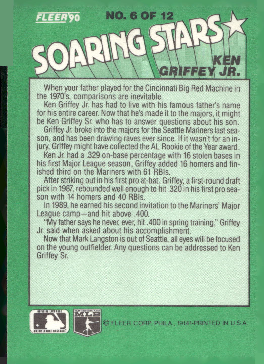 1990 Fleer #6 Ken Griffey, Jr. Soaring Stars