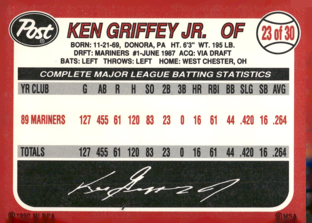 1990 Post #23 Ken Griffey Jr.