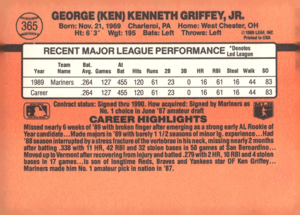 1990 Donruss #365 Ken Griffey Jr.