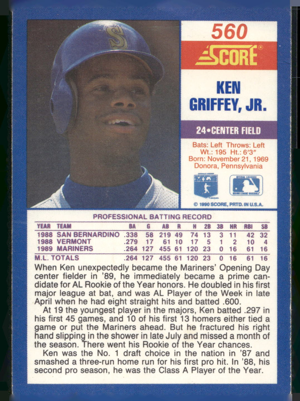 1990 Score #560 Ken Griffey, Jr.