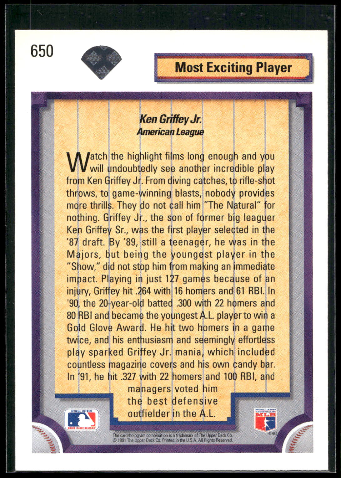 1992 Upper Deck #650 Ken Griffey Jr.