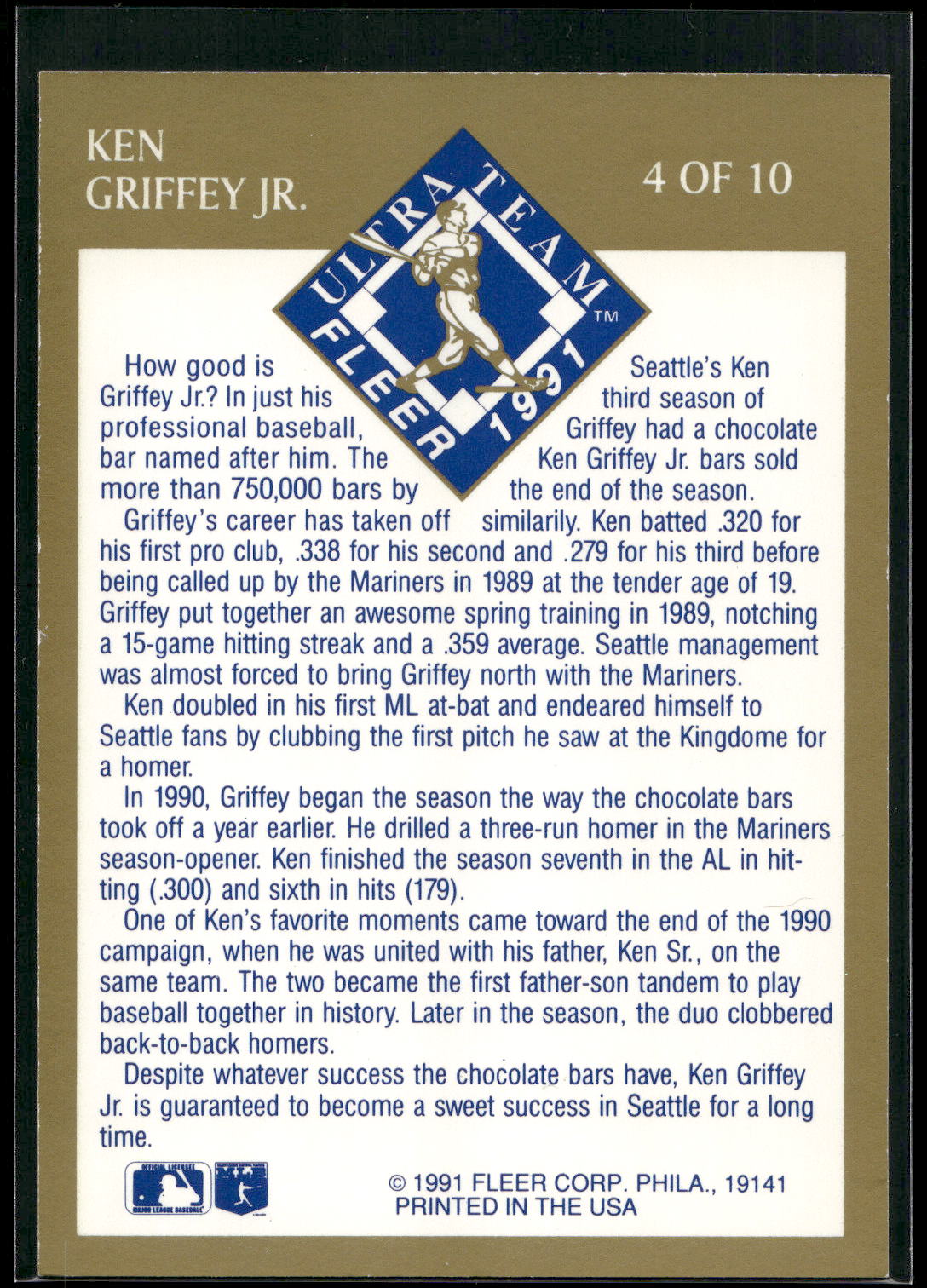 1991 Ultra #4 Ken Griffey Jr. Ultra Team (Ultra Gold)