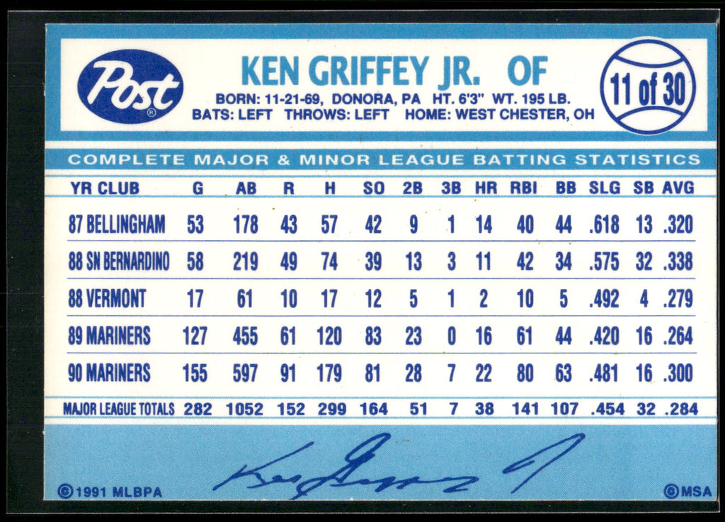 1991 Post Cereal #11 Ken Griffey Jr.