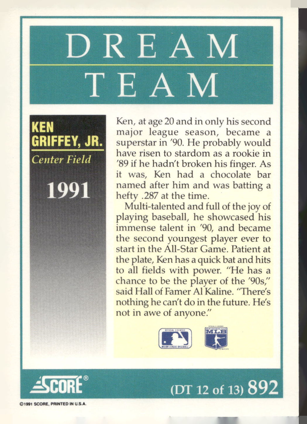 1991 Score #892 Ken Griffey, Jr.