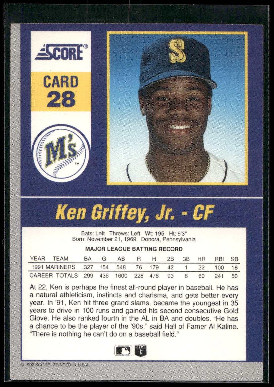 1992 Score #28 Ken Griffey Jr. 90's Impact Players
