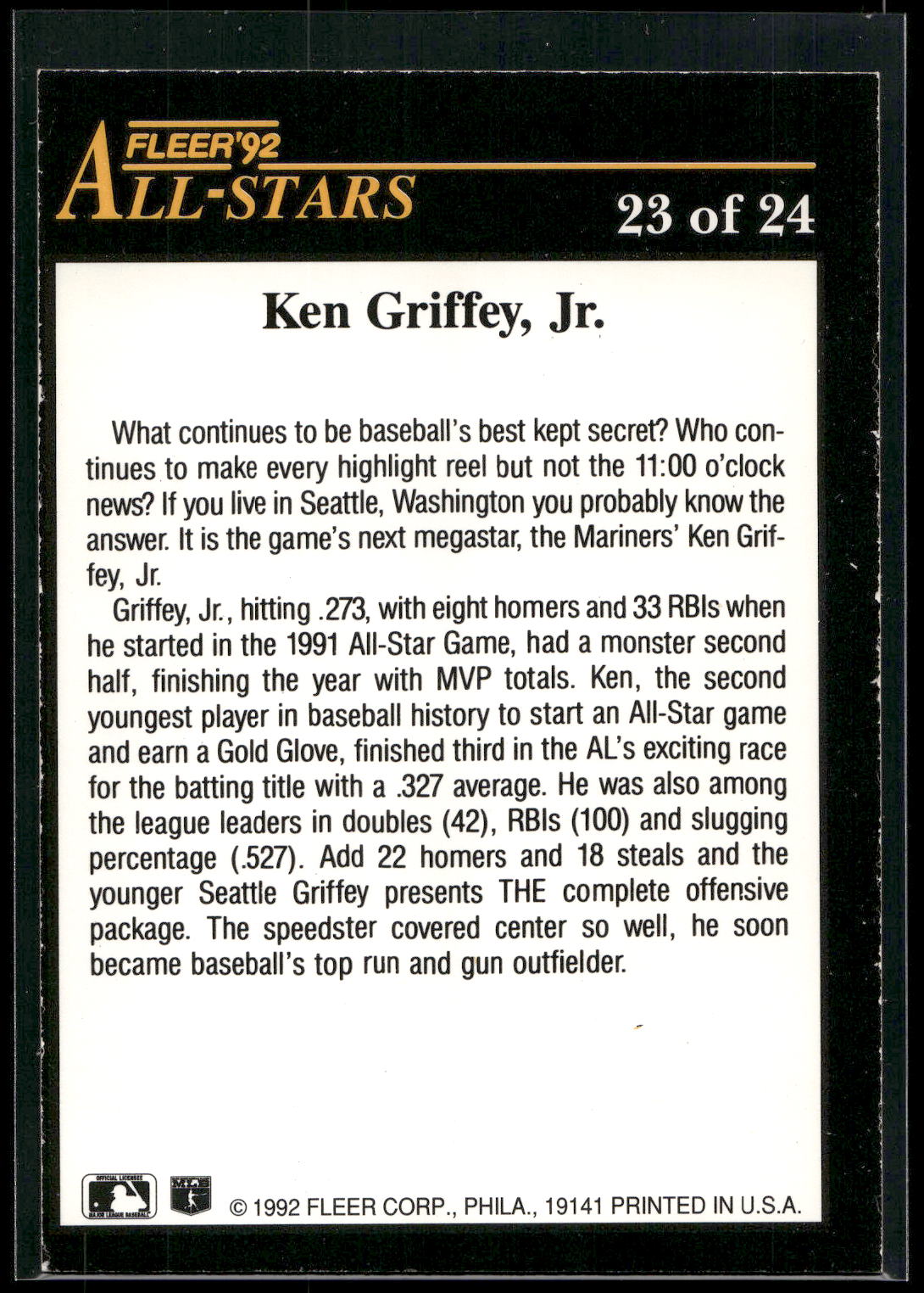 1992 Fleer #23 Ken Griffey, Jr. All-Stars