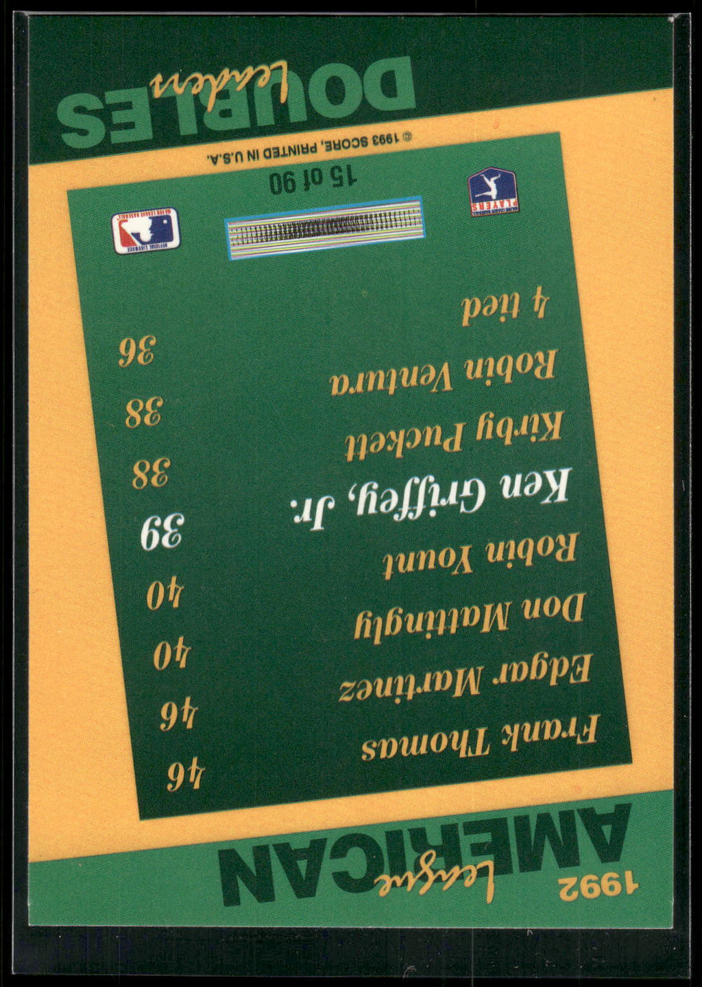 1993 Score #15 Ken Griffey, Jr. Select Stat Leaders
