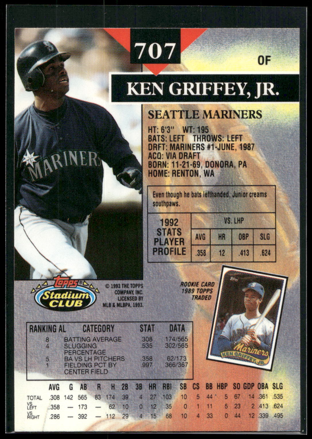 1993 Stadium Club #707 Ken Griffey, Jr.