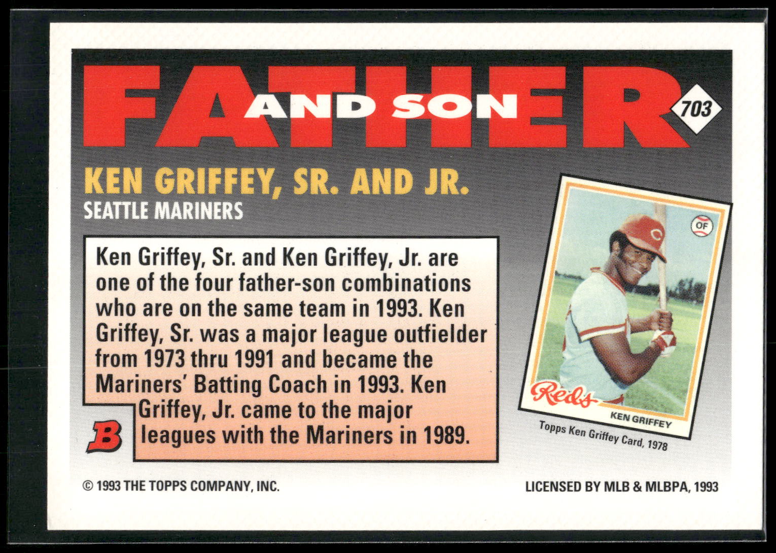 1993 Bowman #703 Ken Griffey / Ken Griffey, Jr. F&amp;S, FOIL