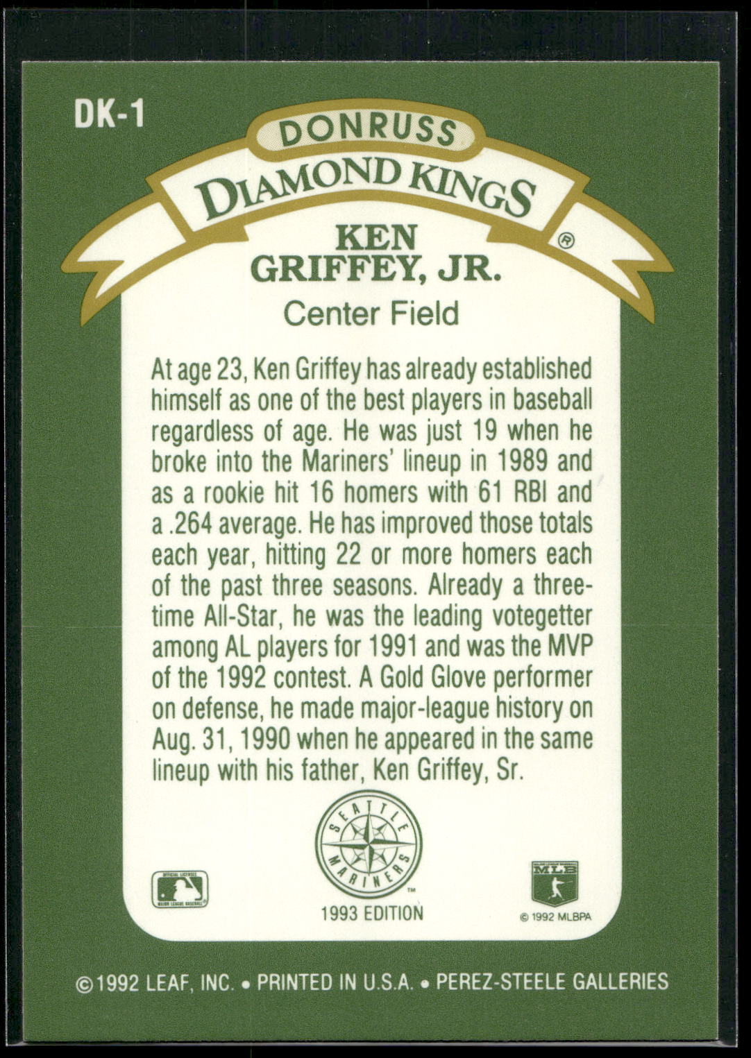 1993 Donruss #DK-1 Ken Griffey, Jr. Diamond Kings