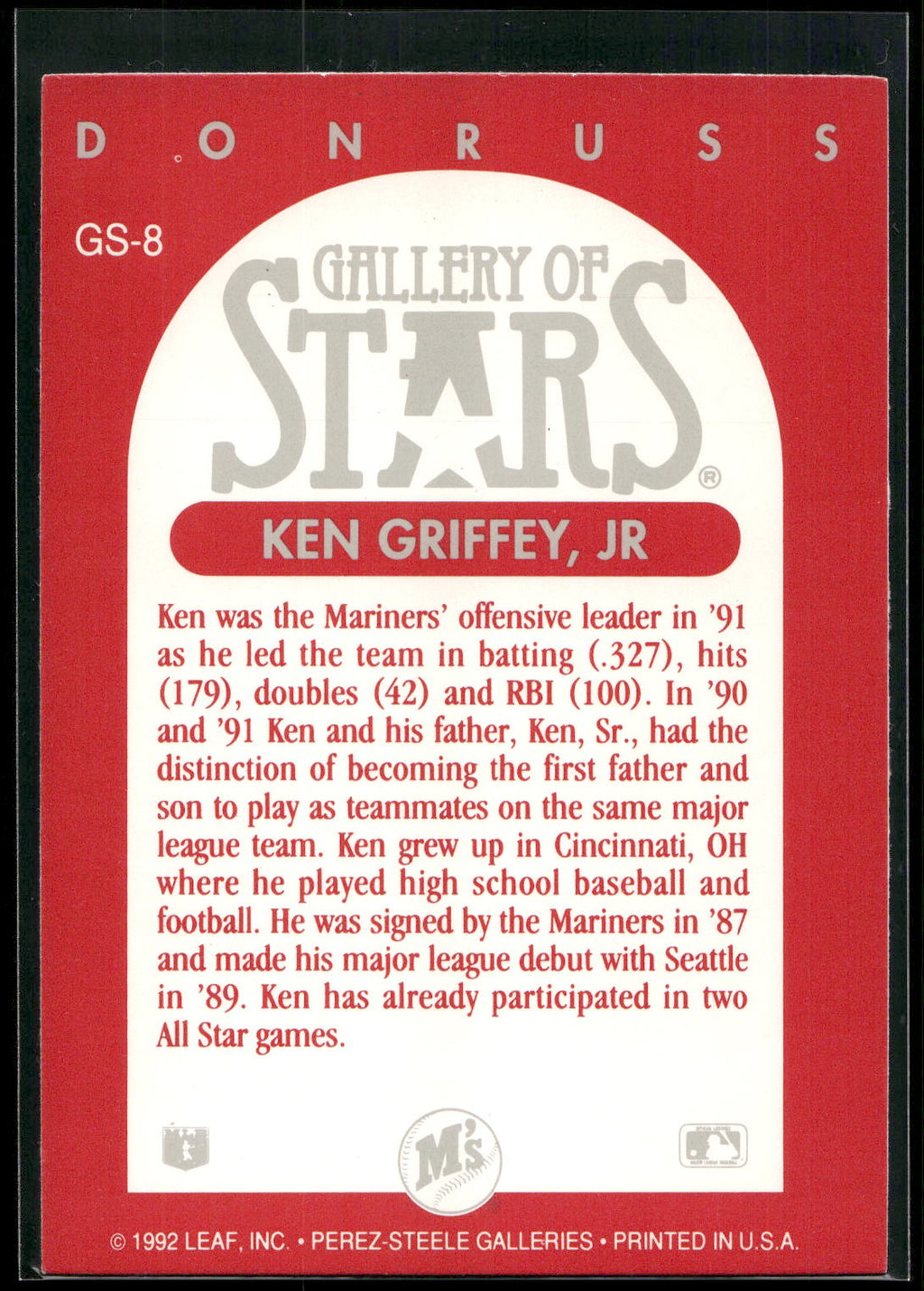 1992 Triple Play #GS-8 Ken Griffey, Jr. Gallery of Stars