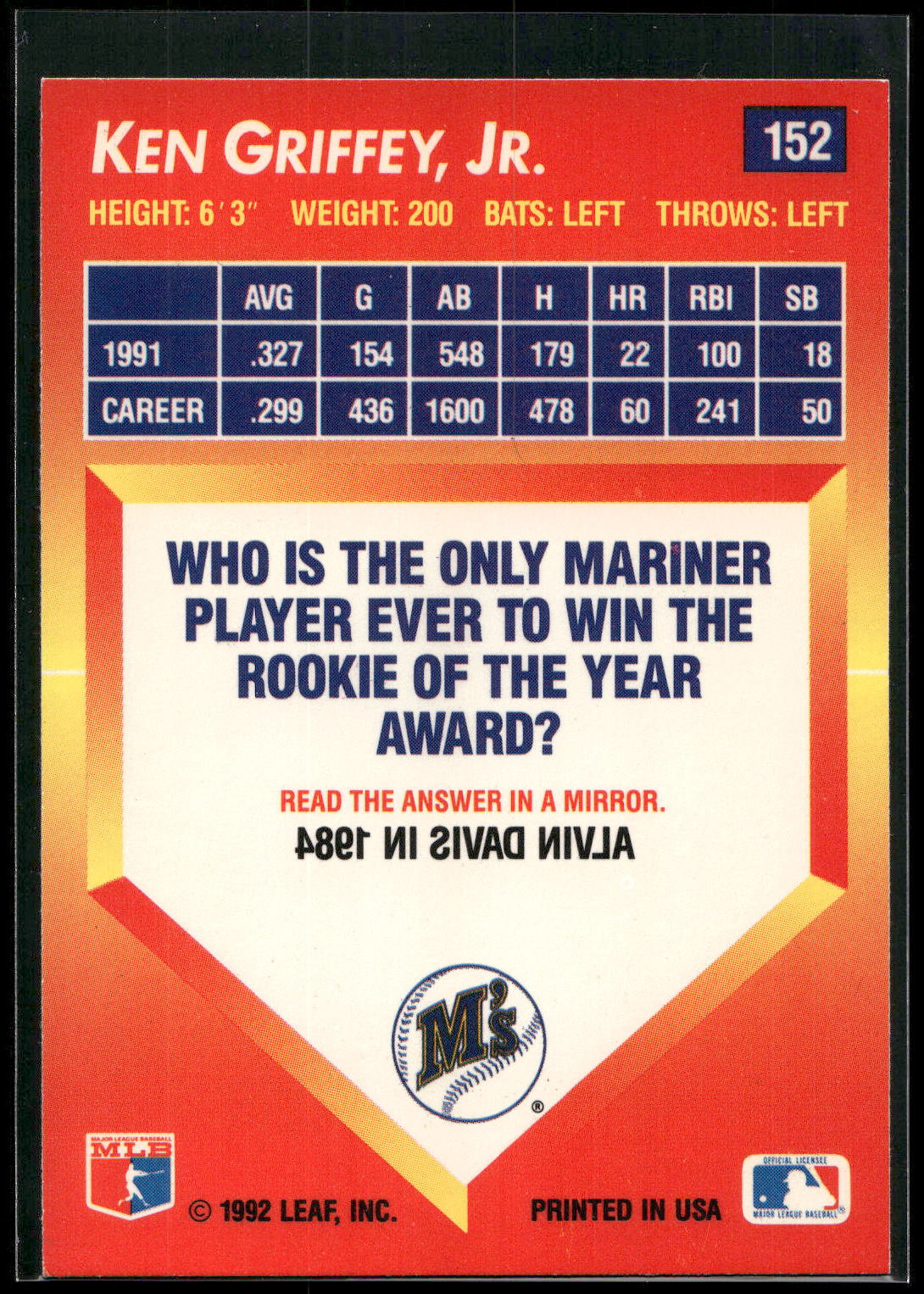 1992 Triple Play #152 Ken Griffey, Jr.