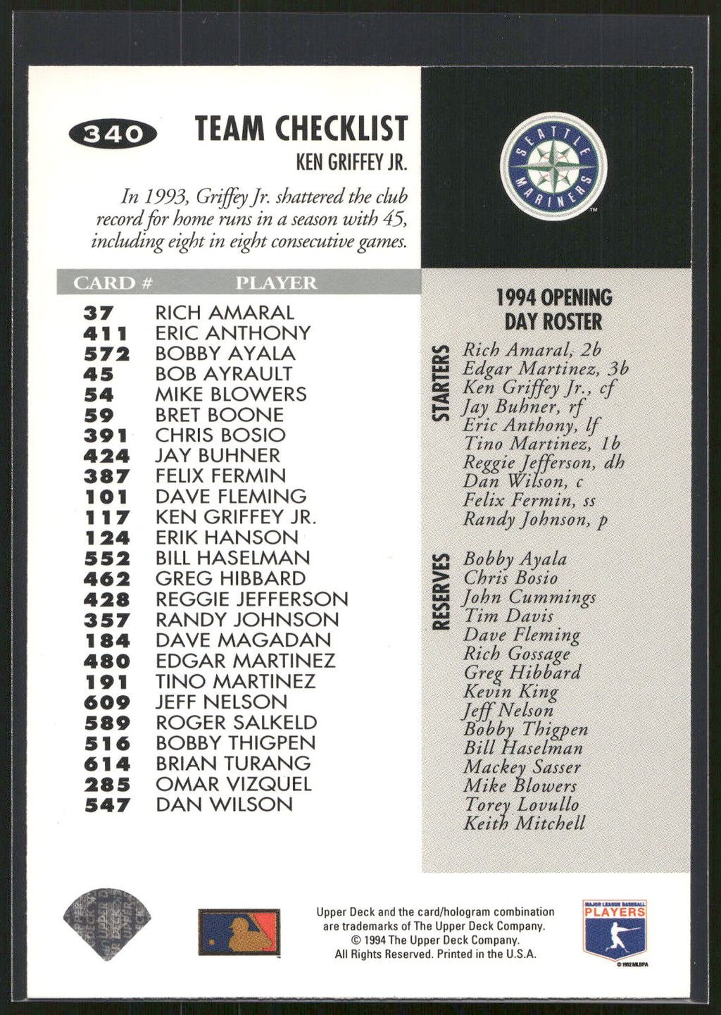 1994 Collector's Choice #340 Ken Griffey Jr.
