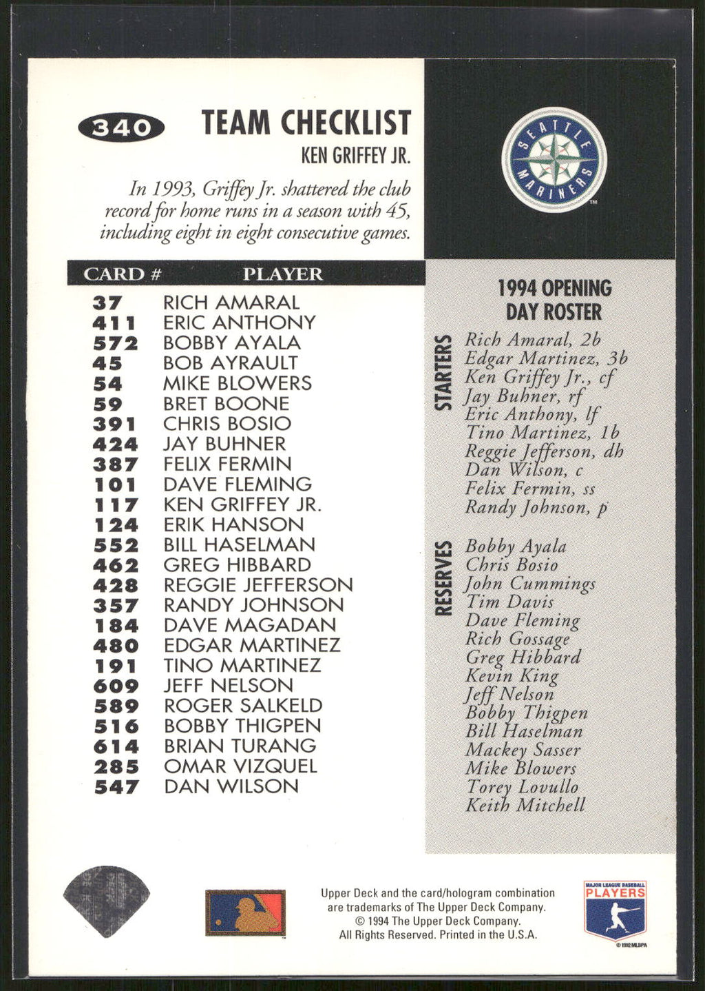 1994 Collector's Choice #340 Ken Griffey Jr.