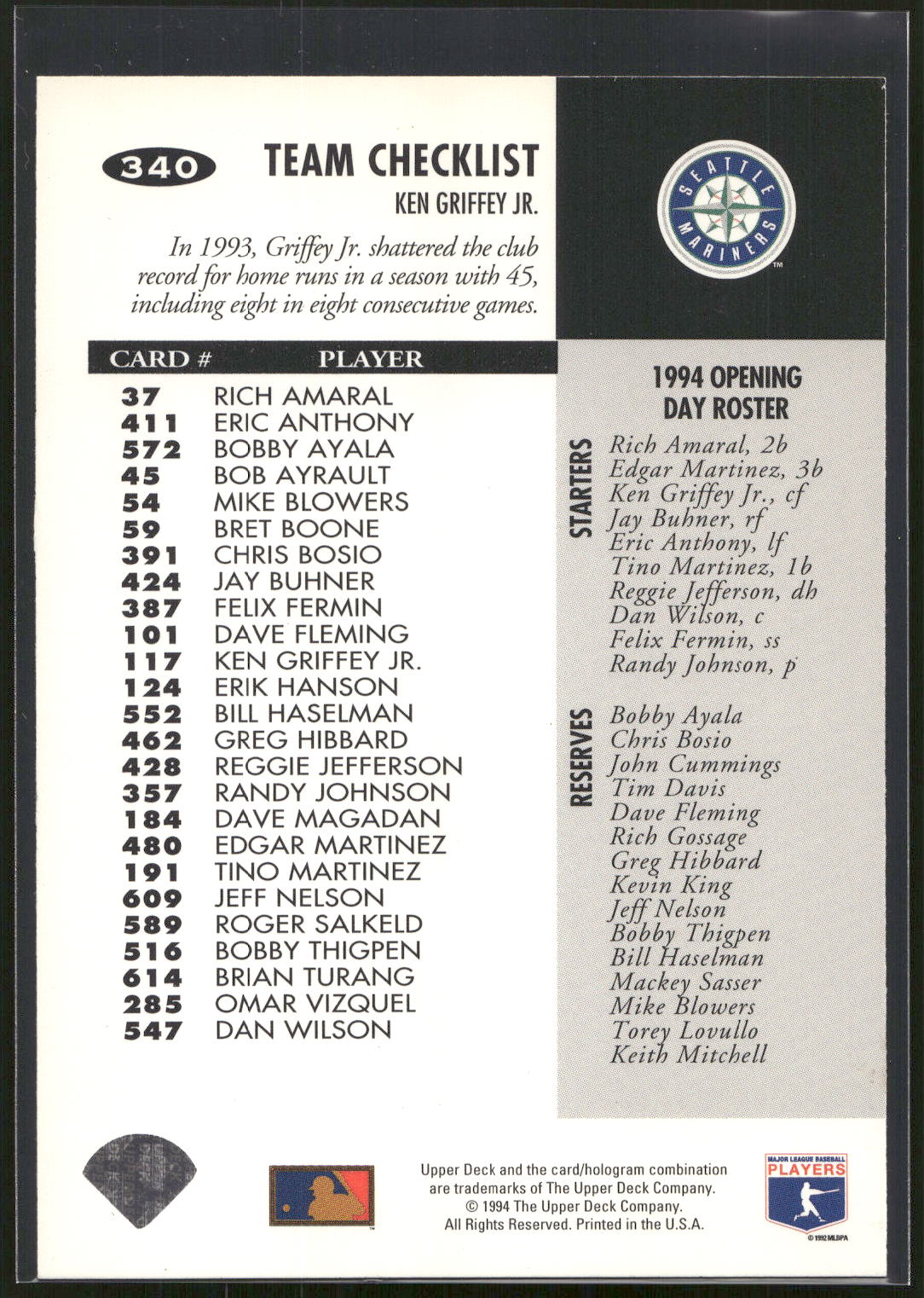 1994 Collector's Choice #340 Ken Griffey Jr.