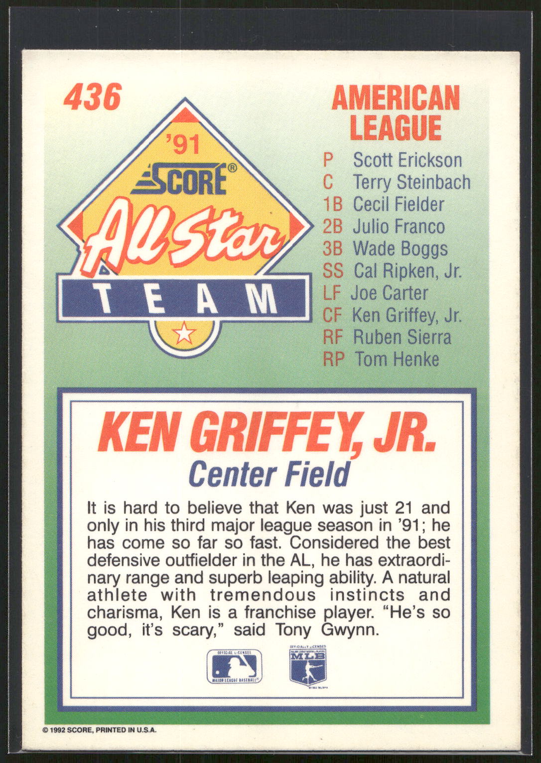 1992 Score #436 Ken Griffey, Jr.