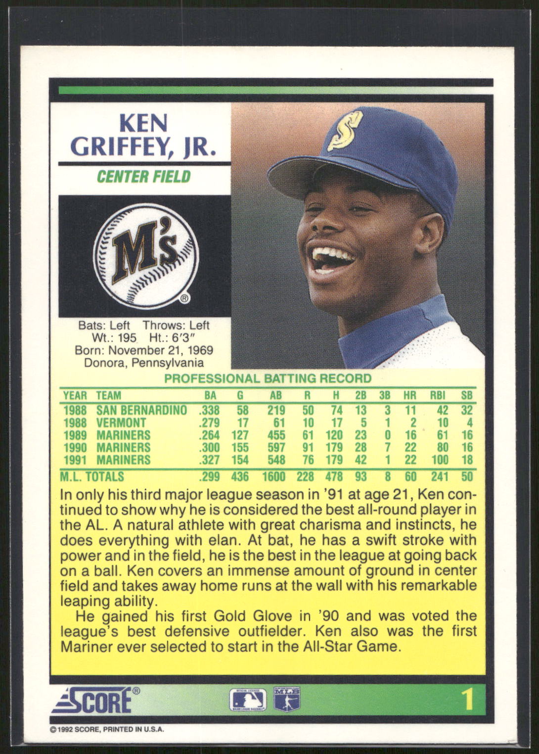 1992 Score #1 Ken Griffey, Jr.