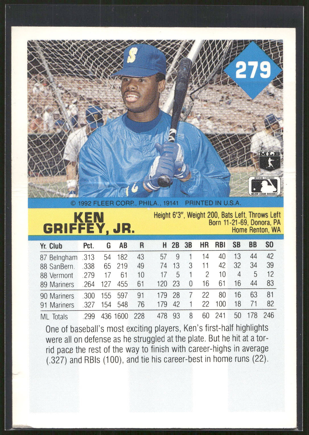 1992 Fleer #279 Ken Griffey, Jr.