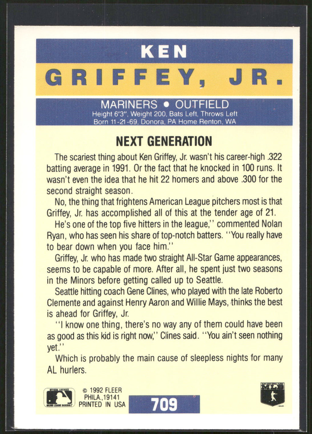 1992 Fleer #709 Ken Griffey, Jr.