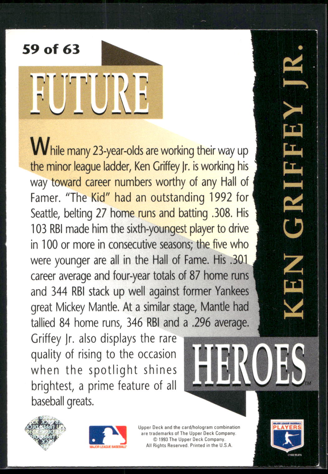 1993 Upper Deck #59 Ken Griffey Jr. Future Heroes