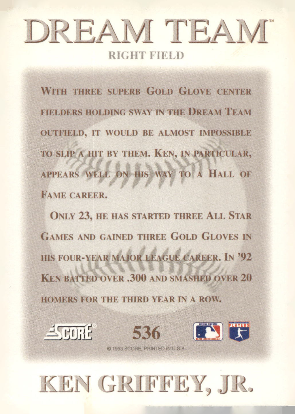 1993 Score #536 Ken Griffey Jr.