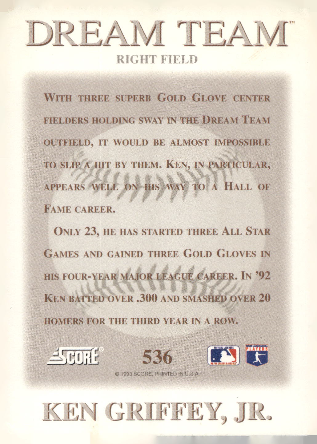 1993 Score #536 Ken Griffey Jr.