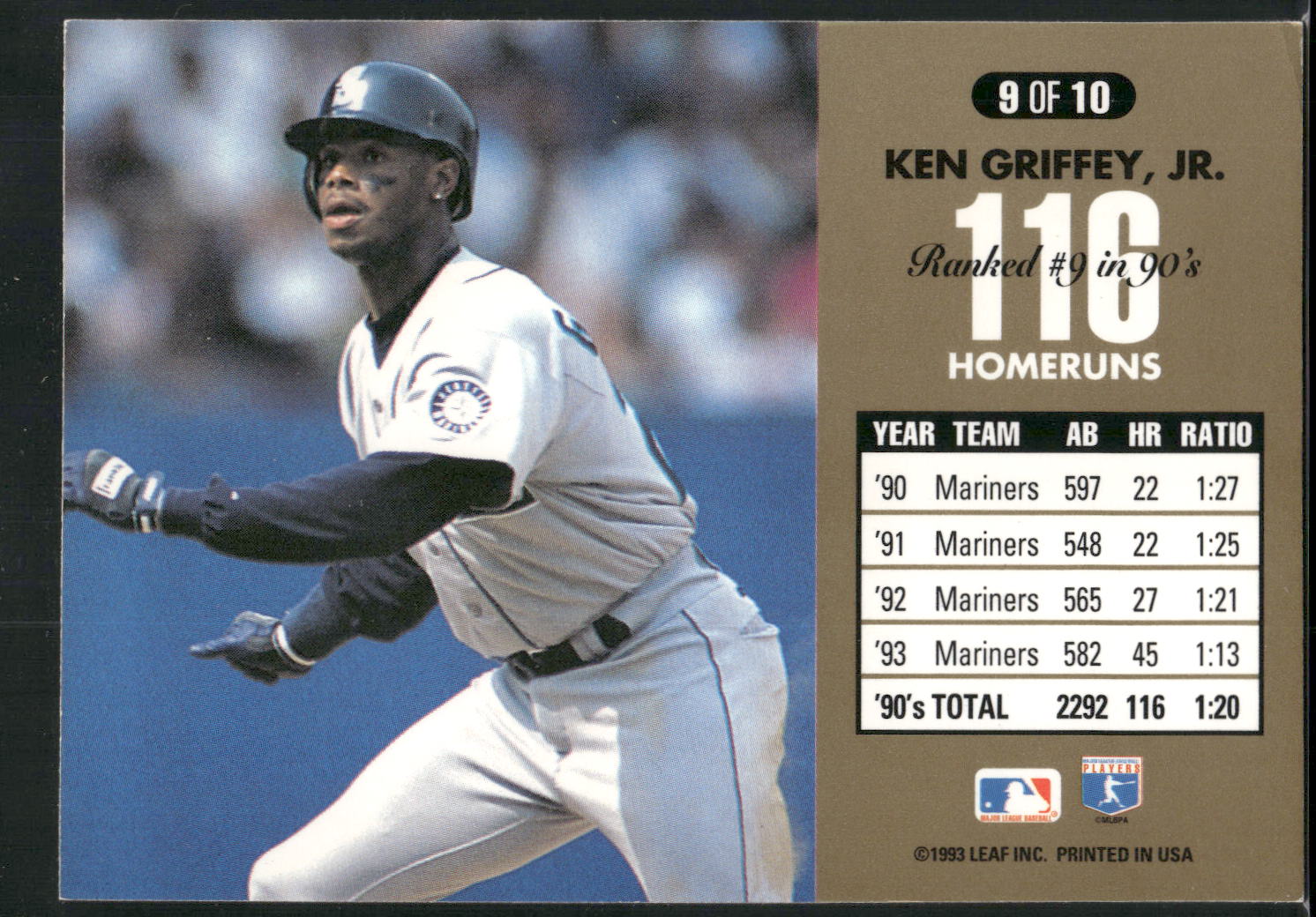 1994 Donruss #9 Ken Griffey, Jr. 90's Dominators: Homeruns