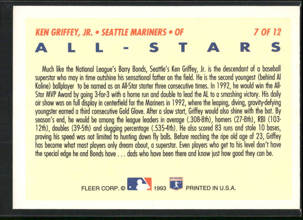 1993 Fleer #7 Ken Griffey, Jr. All-Stars (Series Two American League)