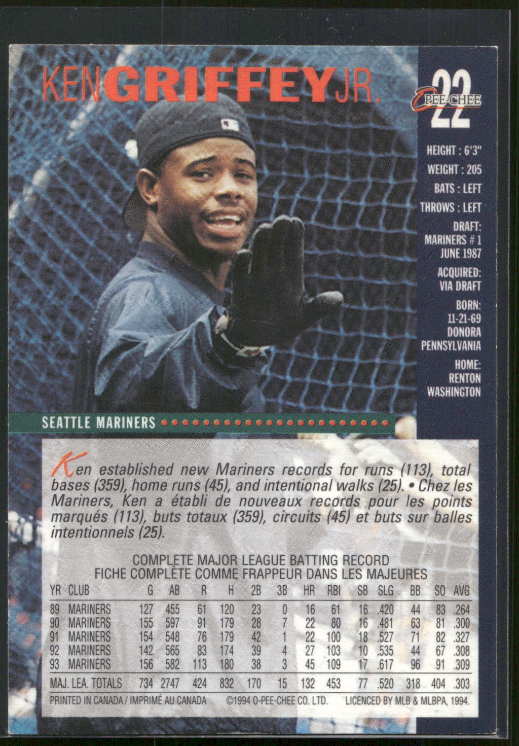 1994 O-Pee-Chee #22 Ken Griffey Jr.