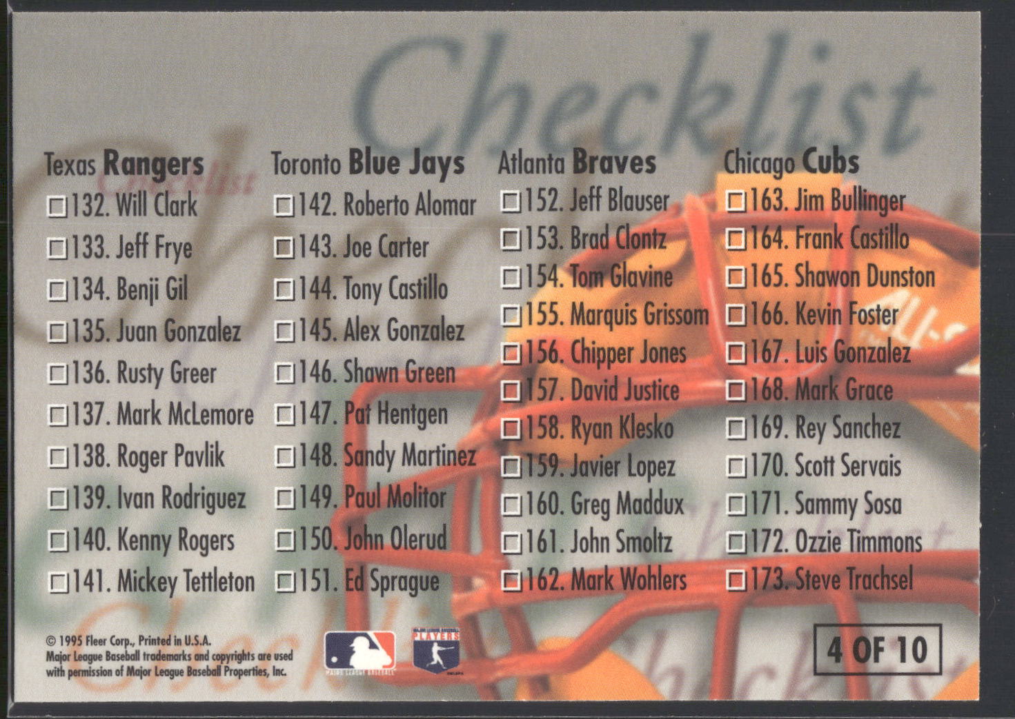 1996 Ultra #4 Ken Griffey, Jr. Checklists (Series One)