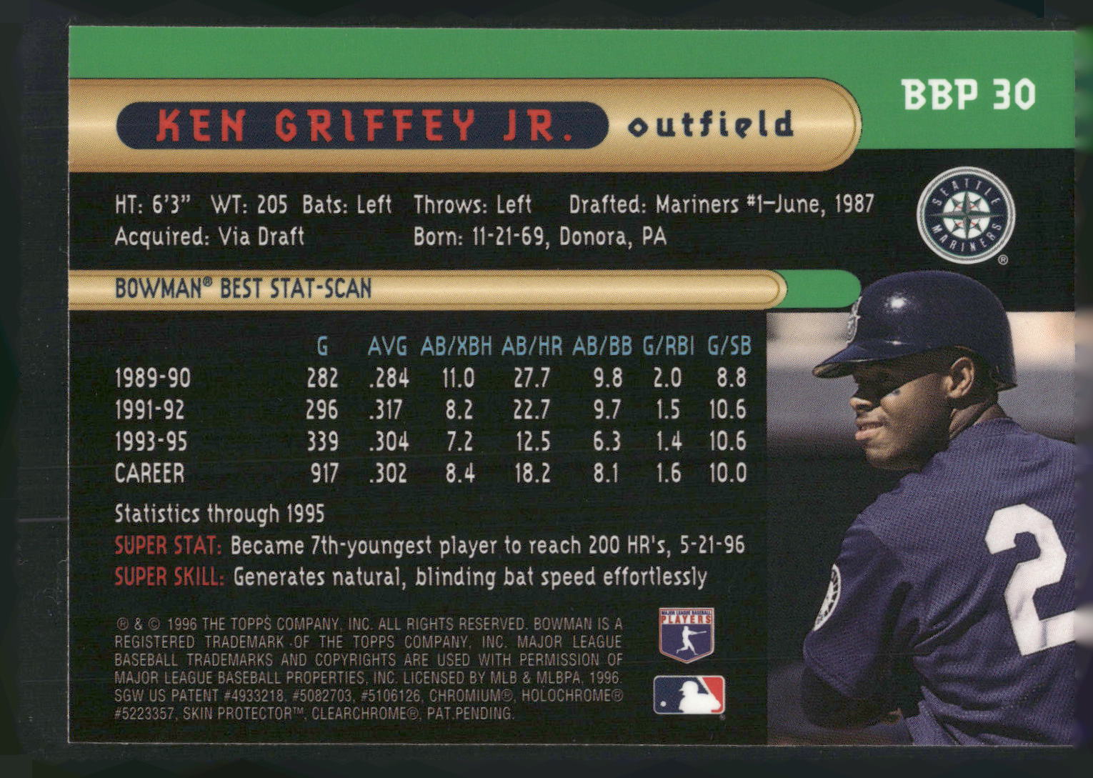 1996 Bowman #BBP 30 Ken Griffey Jr. Bowman's Best Previews