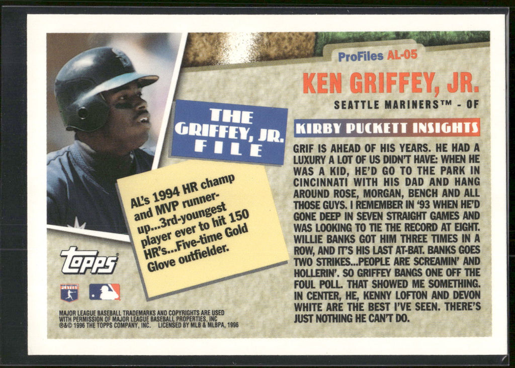 1996 Topps #AL-05 Ken Griffey, Jr. Profiles by Kirby Puckett AL