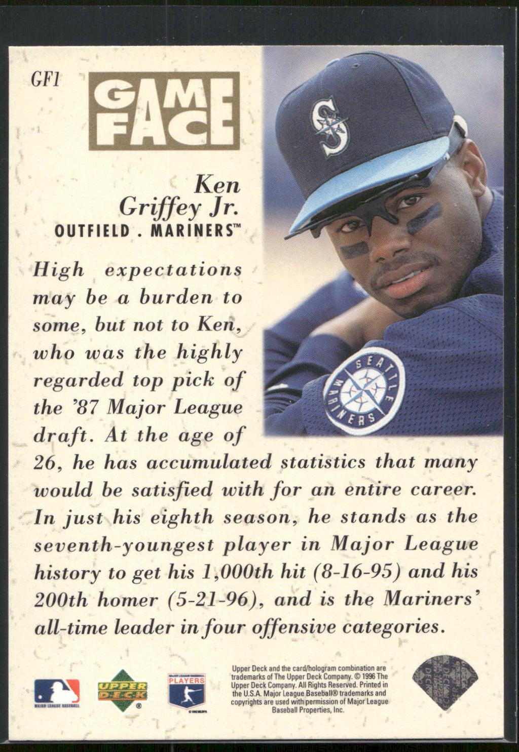 1996 Upper Deck #GF1 Ken Griffey Jr. Game Face