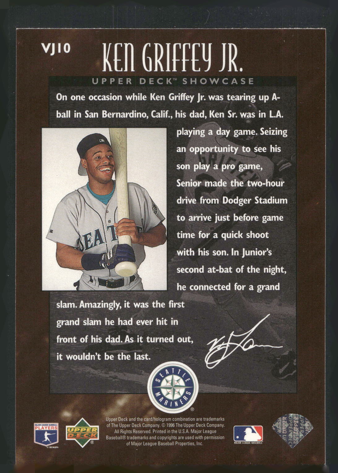 1996 Upper Deck #VJ10 Ken Griffey Jr. V.J. Lovero Collection