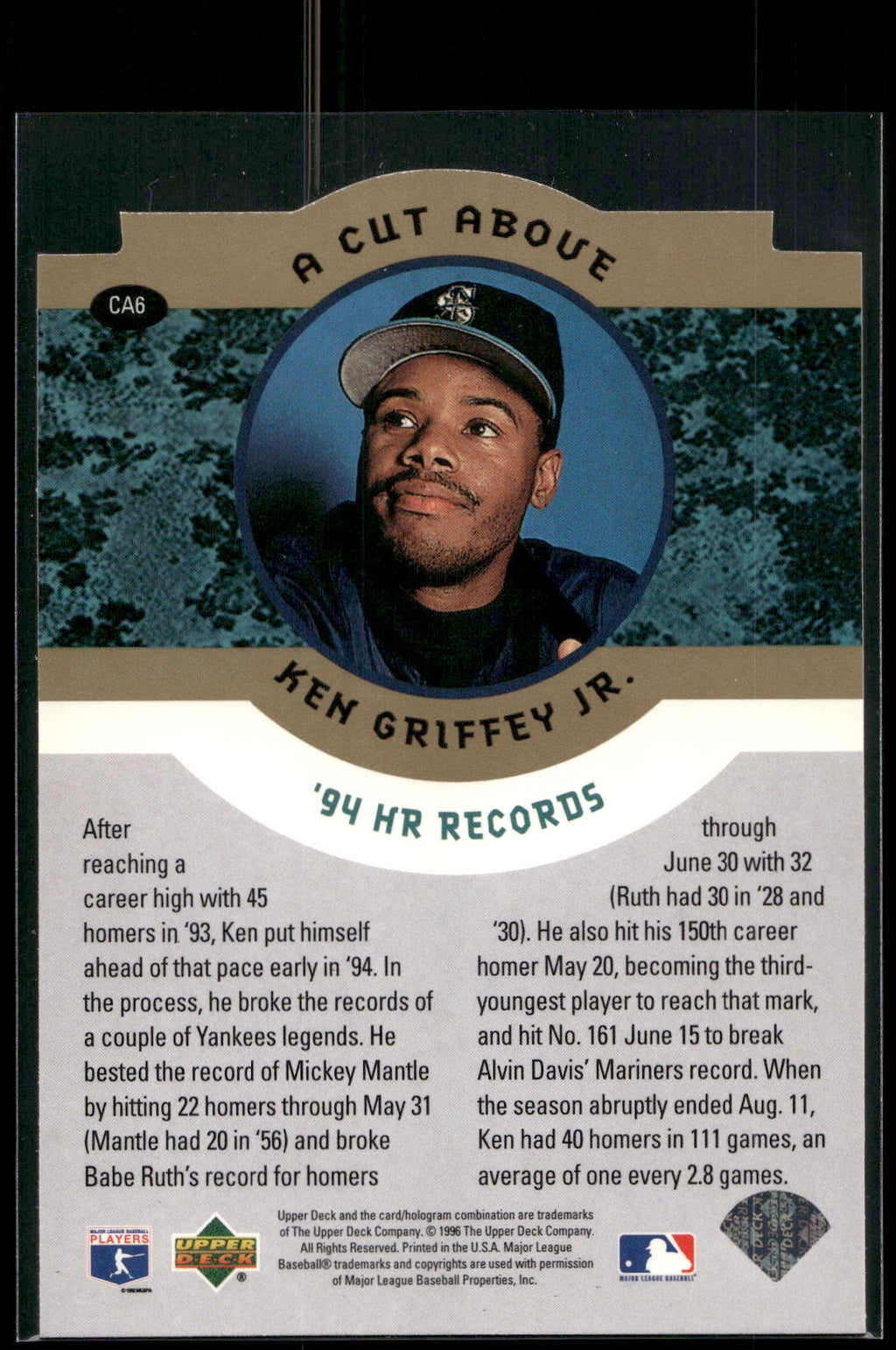 1996 Collector's Choice #CA6 Ken Griffey Jr. Ken Griffey Jr.: A Cut Above